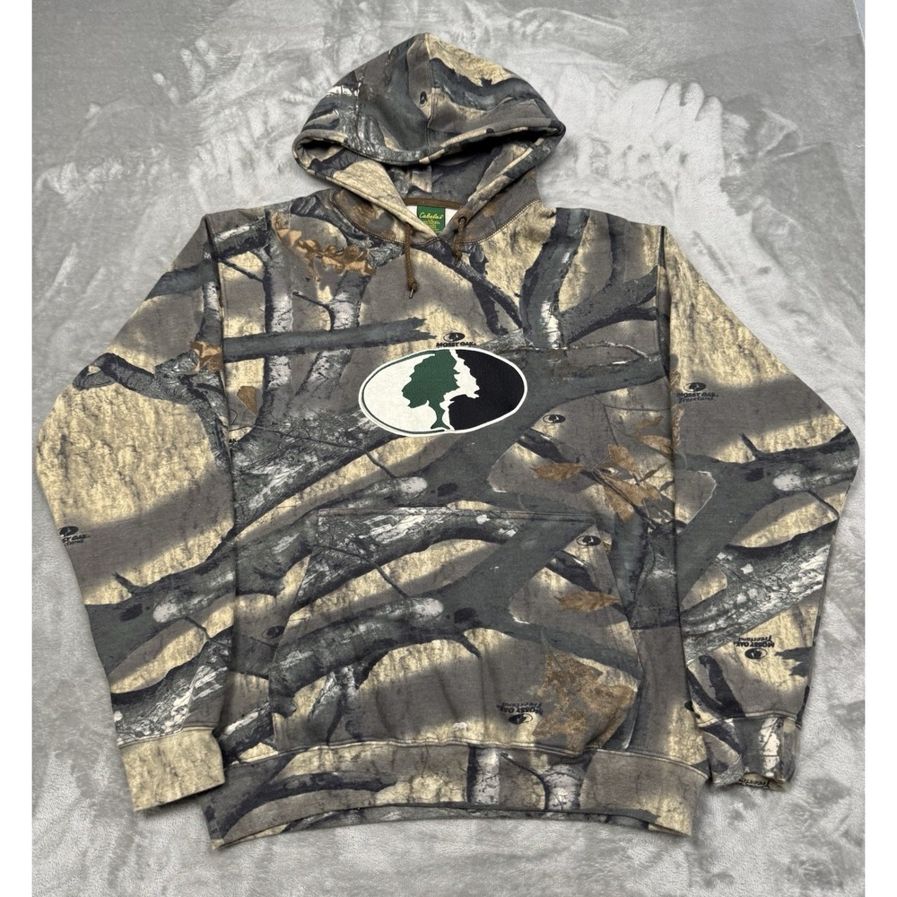 Vintage Cabelas Hoodie Mens Large Mossy Oak Treestand Camo Sweatshirt Hunting